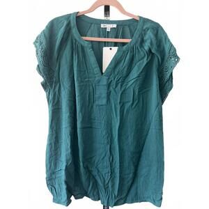 DR2 Women's Teal Blouse with Lace Details - Size 3X